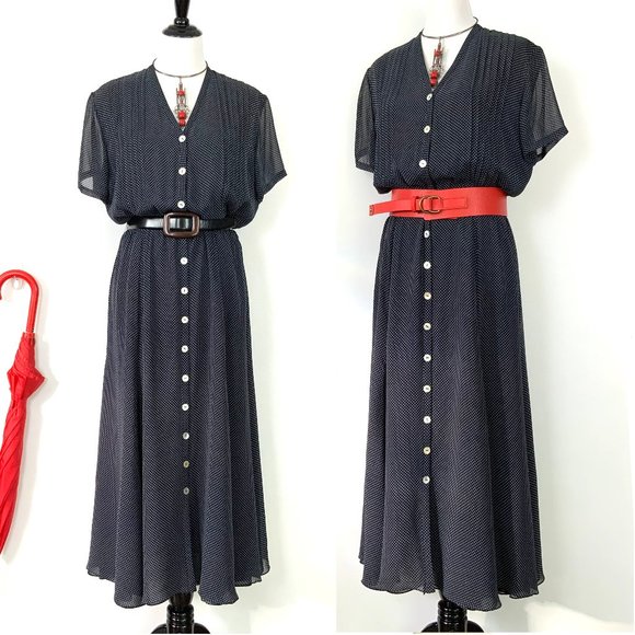 Kay Unger Dresses & Skirts - Kay Unger Polka Dot Chiffon Maxi Shirt Dress 12-14